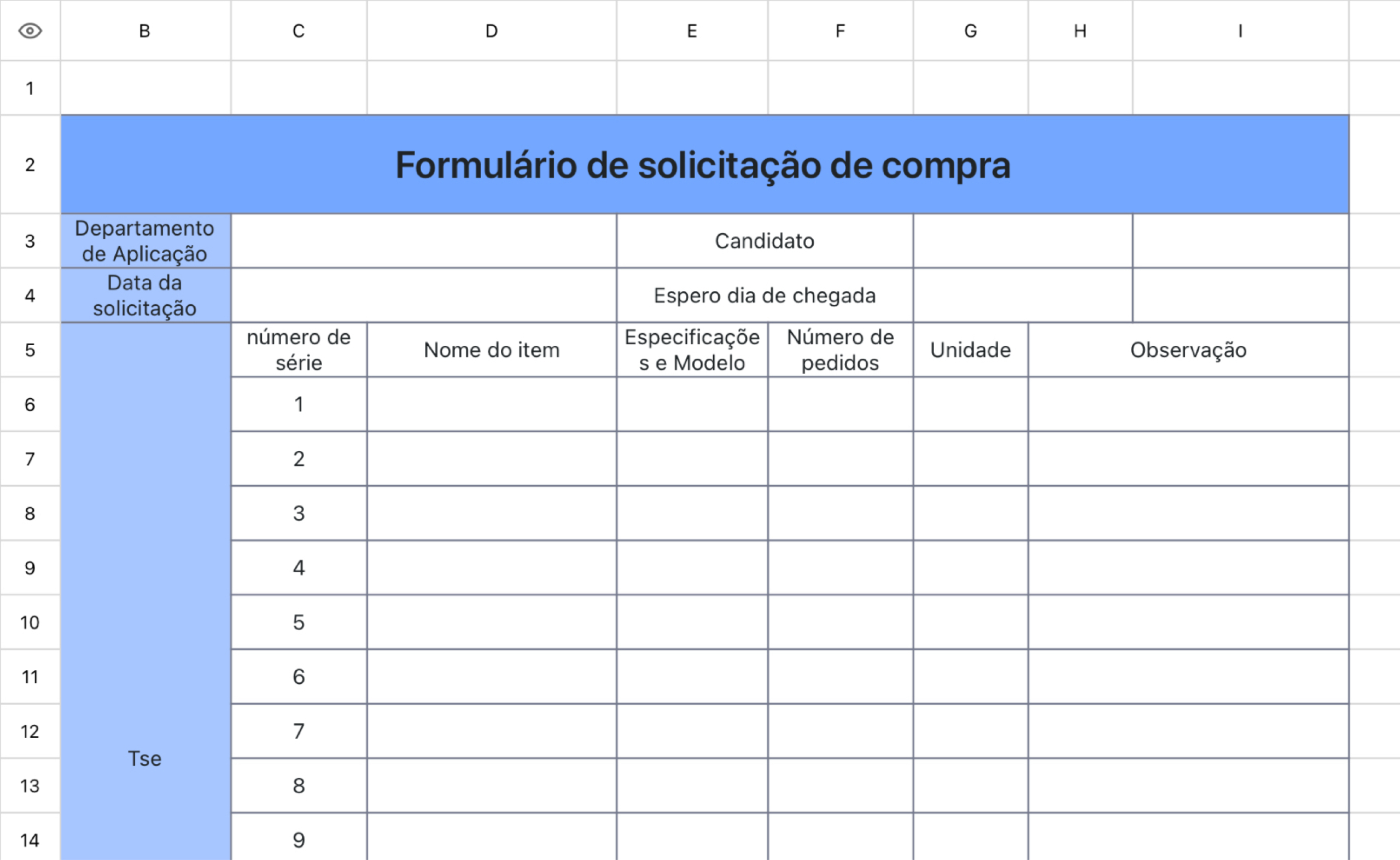 Formulário de solicitação de compra
